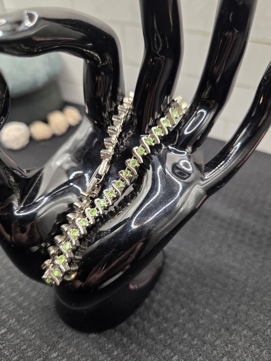 The Unbranded Brand Jewelry - 1238. Green Rhinestone Silver Tone Tennis Bracelet